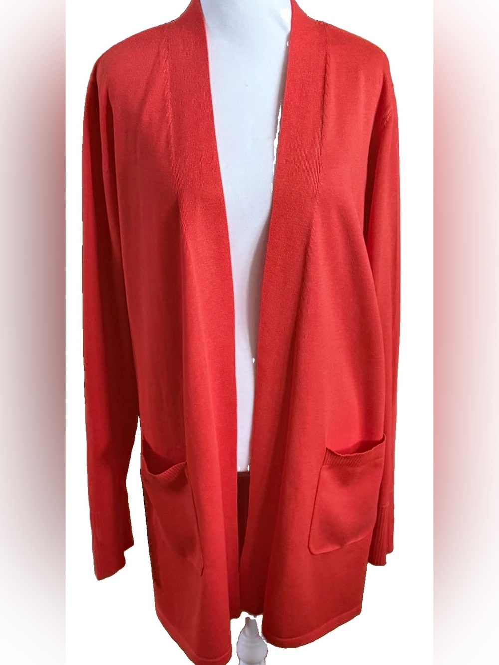 ISAAC MIZRAHI LIVE! Orange Long Super Soft Cardigan Sweater With Pockets Large